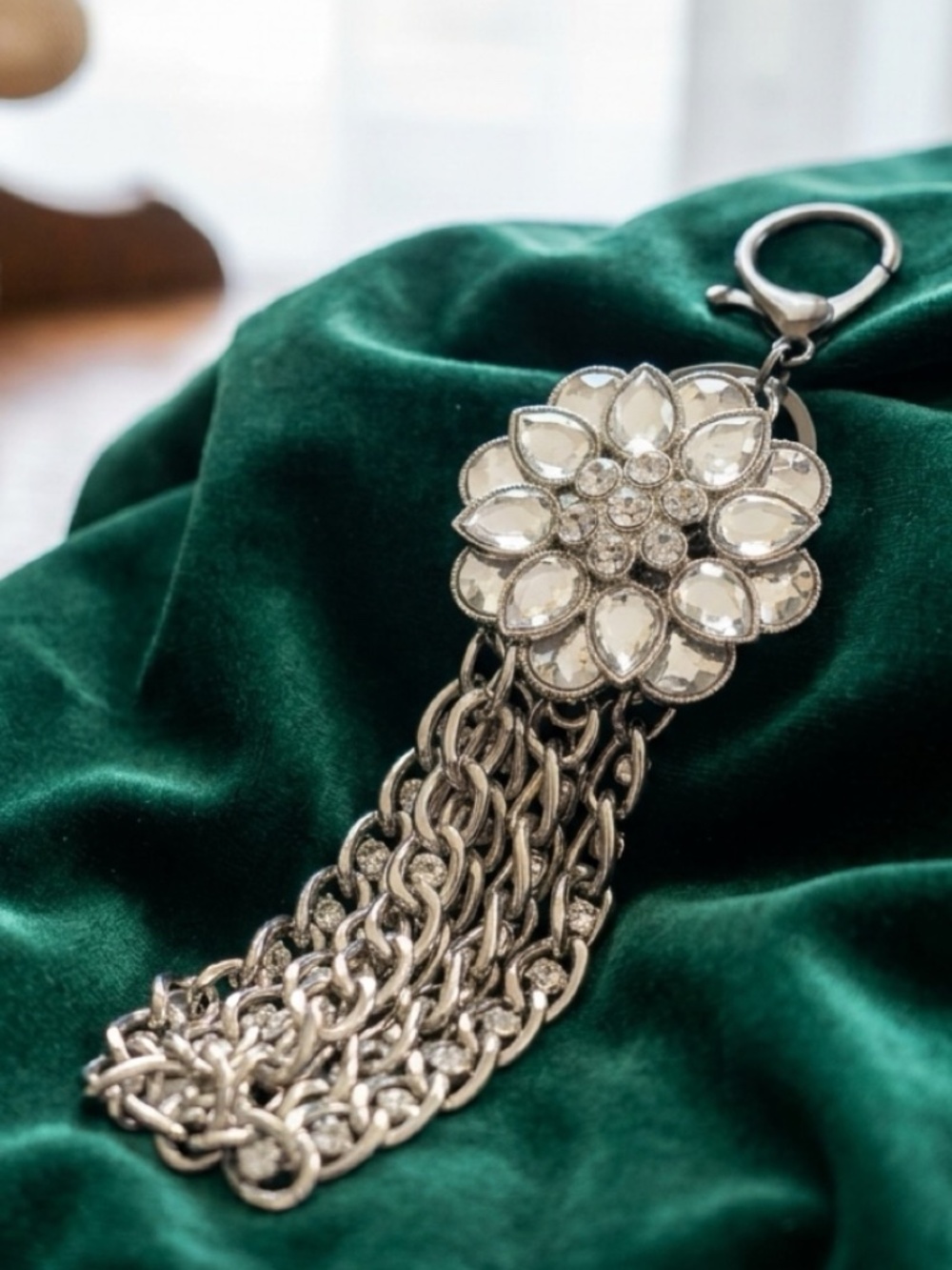 SILVER FLOWER PURSE CHARM